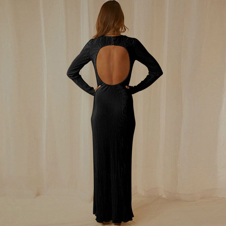 Sienna Pleated Backless Maxi Dress
