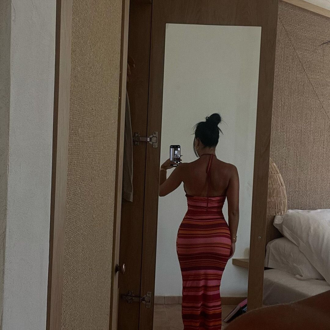 Stripe Halter Bodycon Maxi Dress