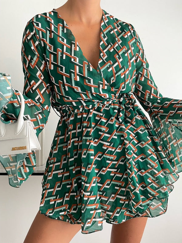 Robe à volants à imprimé graphique