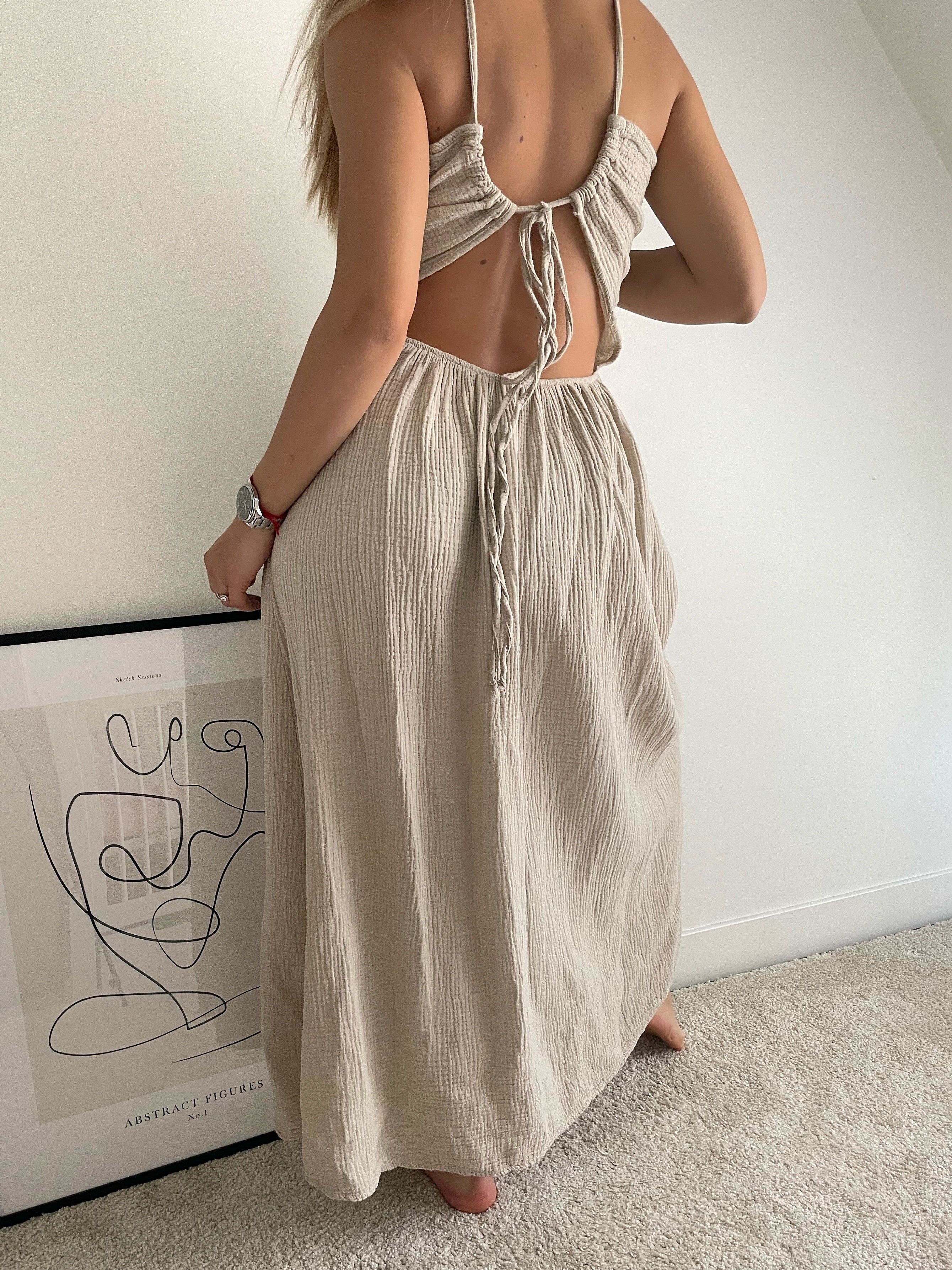Robe longue unie en gaze de coton Fany