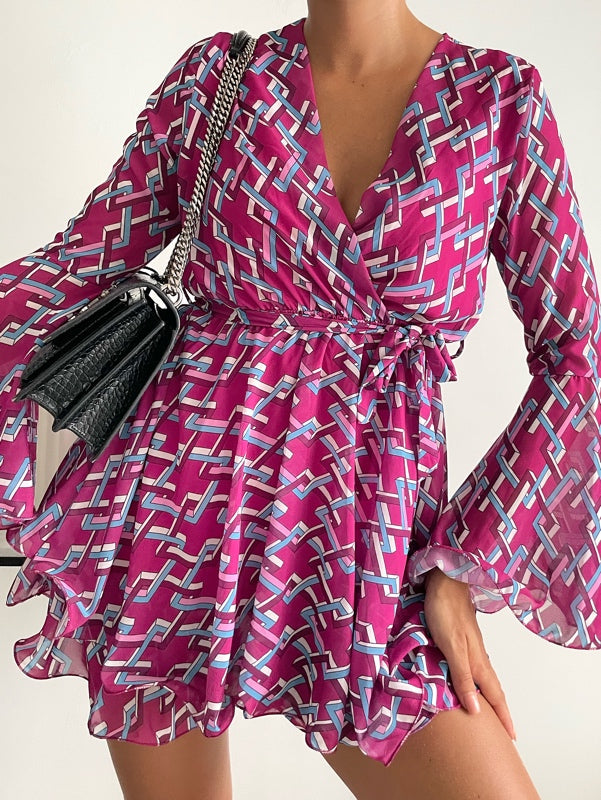 Robe à volants à imprimé graphique